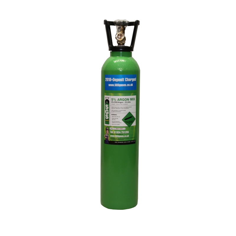 Small Ten Litre Size Argon CO2 Mix Gas Bottle With Regulator For